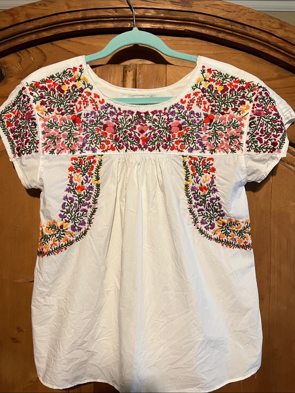 Madewell White Embroidered Floral Peasant Blouse